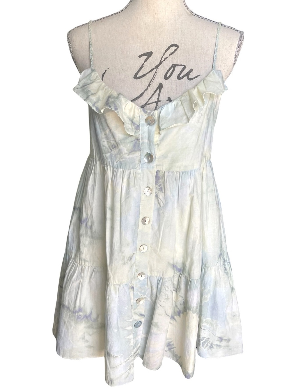 Zara Cotton Pastel Tie Dye Pearl Shell Button Front Sun Dress (M)